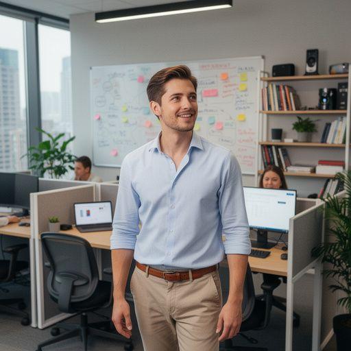 Imagine cu un birou organizat, cu accesorii tehnologice de bază și un manual deschis, reprezentând învățarea pas cu pas a unor concepte digitale.